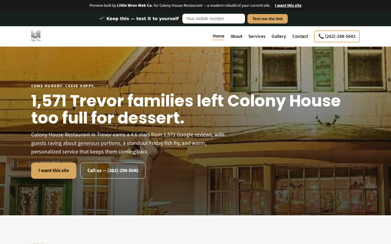 Colony House Restaurant — built with Ryzor